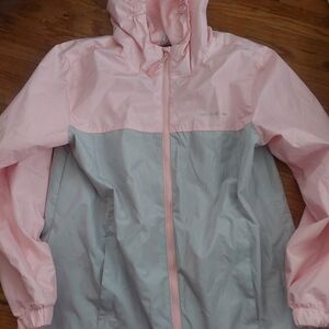 Kids Pink and Gray Eddie Bauer Lightweight Jacket 14/16 W/ Hood. (Bag D)